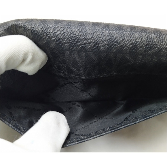 Michael Kors Black Leather MK Printed Round Logo Credit Card Bifold Wallet - Picture 8 of 16